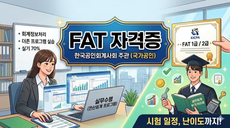 FAT(회계정보처리) 자격증 정리 – 더존 프로그램 기반의 회계 실무 자격, 전산회계와의 차이부터 비대면 시험까지