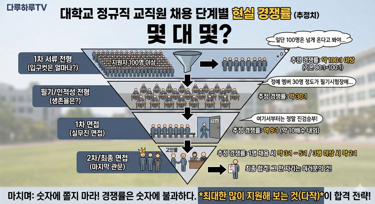 대학교 정규직 교직원 채용 전형별 현실 경쟁률
