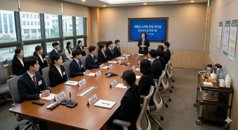 대학 본부 소회의실을 면접 대기실로 사용한 모습